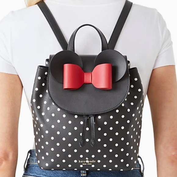 NWT Kate Spade Disney X Minnie Mouse Polka Dot Backpack black white Holiday - Picture 2 of 7